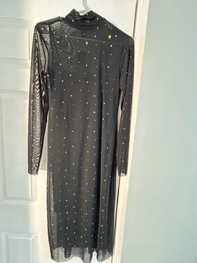 Wild Fable Black Long Sleeve Rhinestone Mesh Dress
